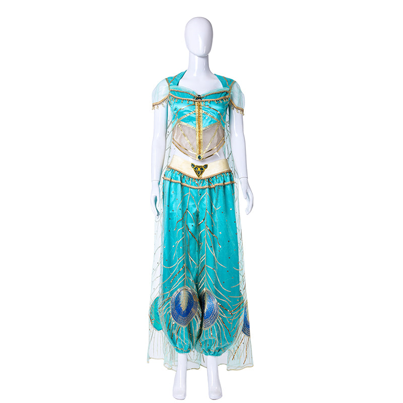 Princess Aladdin Jasmine Dress Green Cosplay Costume