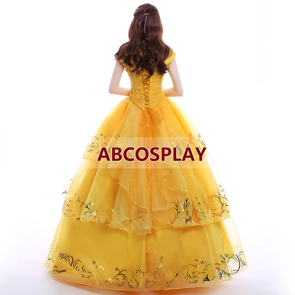 Beauty And The Beast Belle 2015 Princess Yellow Dress Luxury Cosplay Costume