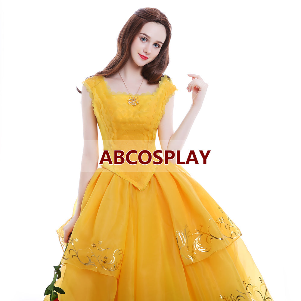 Beauty And The Beast Belle 2015 Princess Yellow Dress Luxury Cosplay Costume