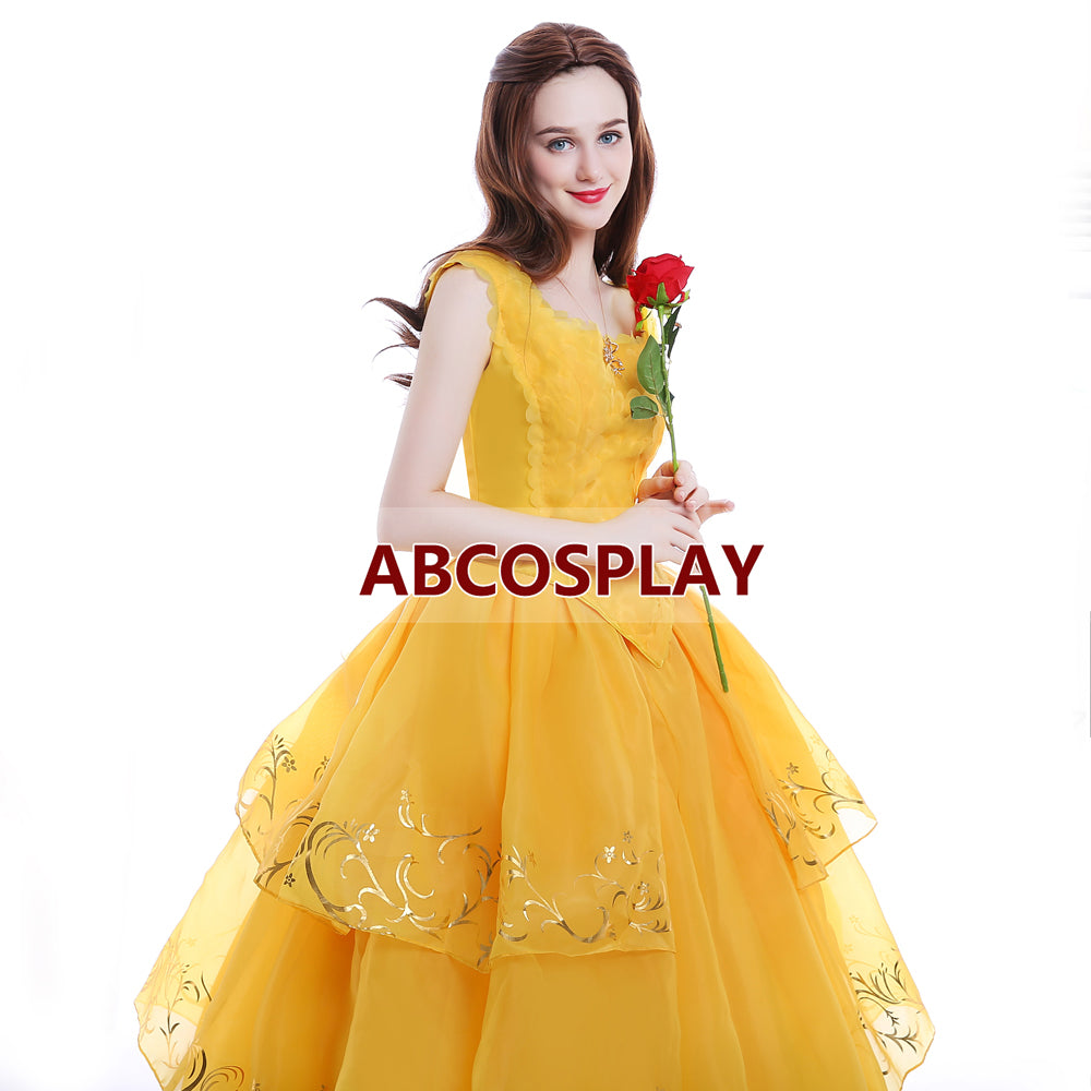 Beauty And The Beast Belle 2015 Princess Yellow Dress Luxury Cosplay Costume