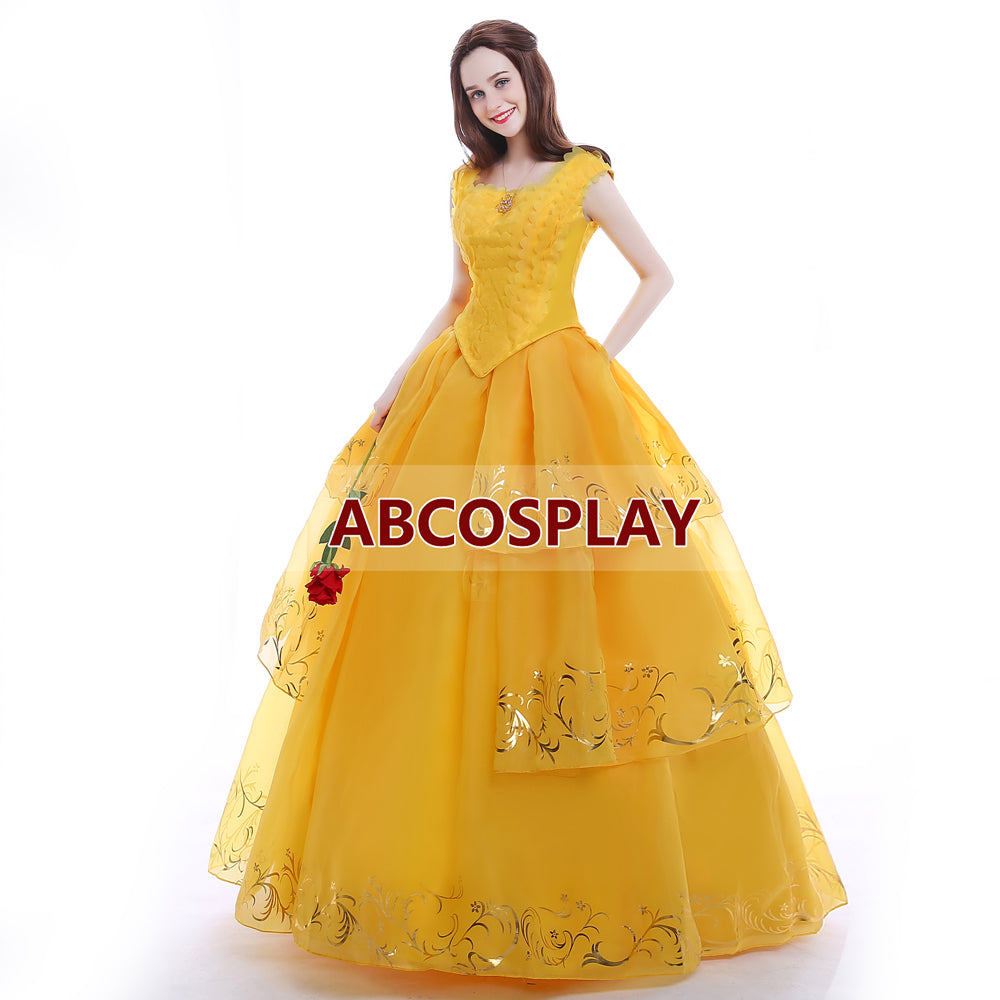 Beauty And The Beast Belle 2015 Princess Yellow Dress Luxury Cosplay Costume