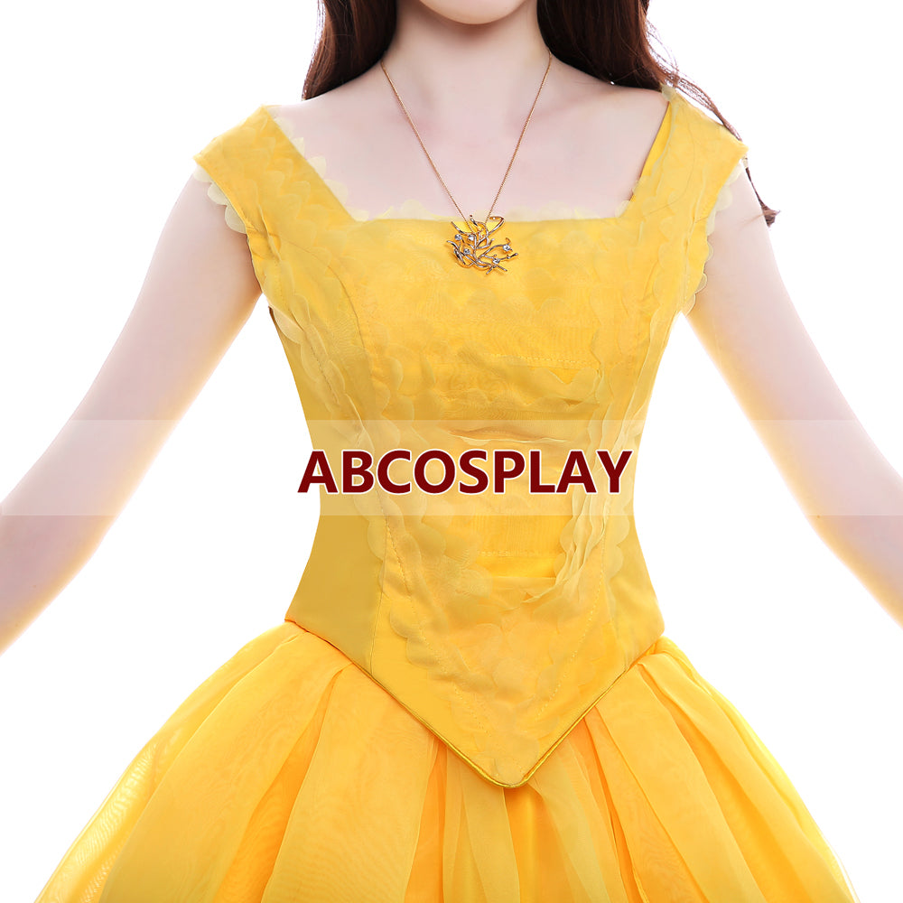 Beauty And The Beast Belle 2015 Princess Yellow Dress Luxury Cosplay Costume