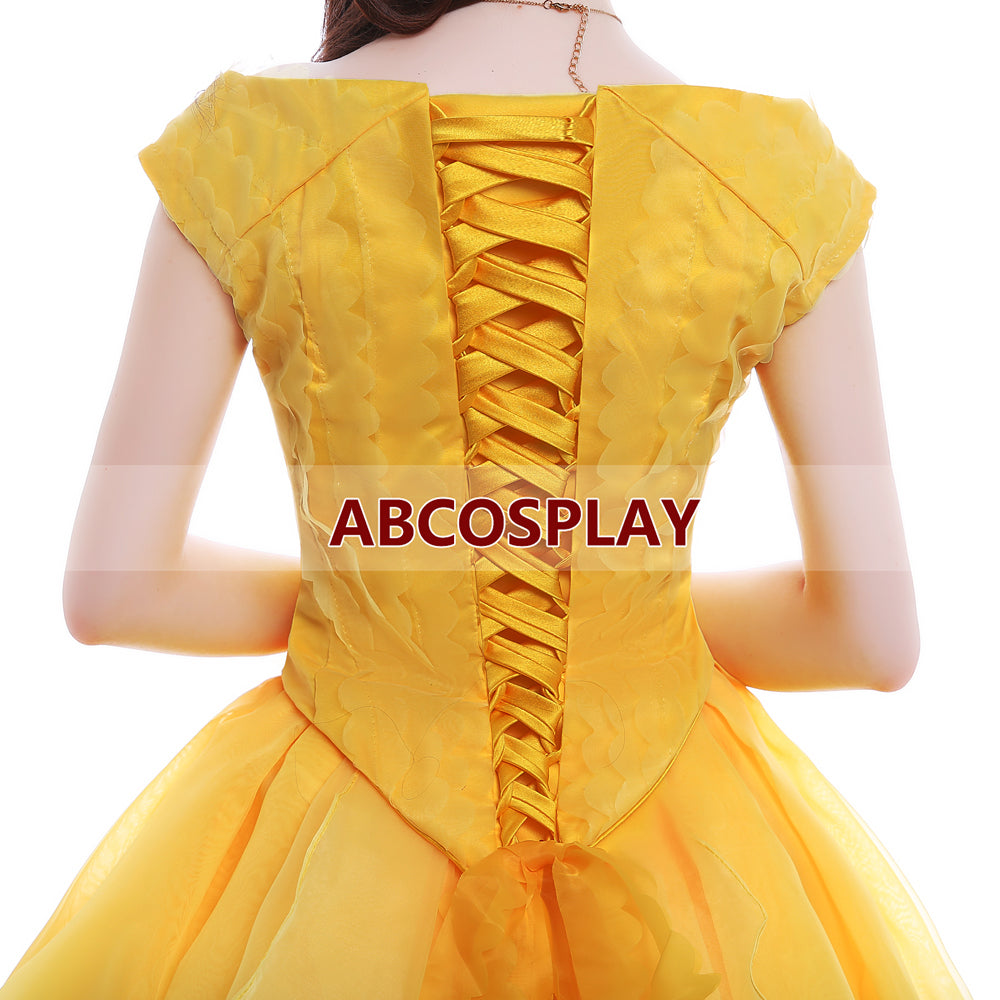 Beauty And The Beast Belle 2015 Princess Yellow Dress Luxury Cosplay Costume