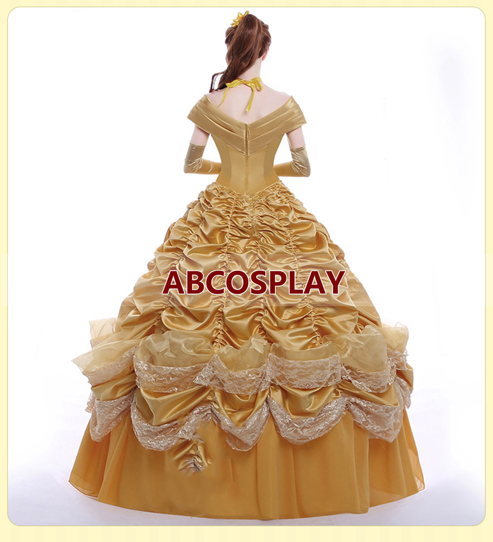 Beauty And The Beast Belle Gold Yellow Dress Cosplay Costumes