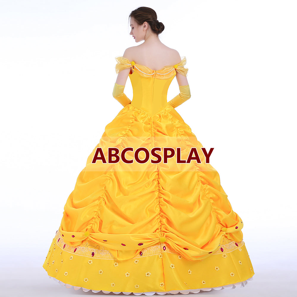 Beauty And The Beast Belle Princess Yellow Dress Luxury Cosplay Costume