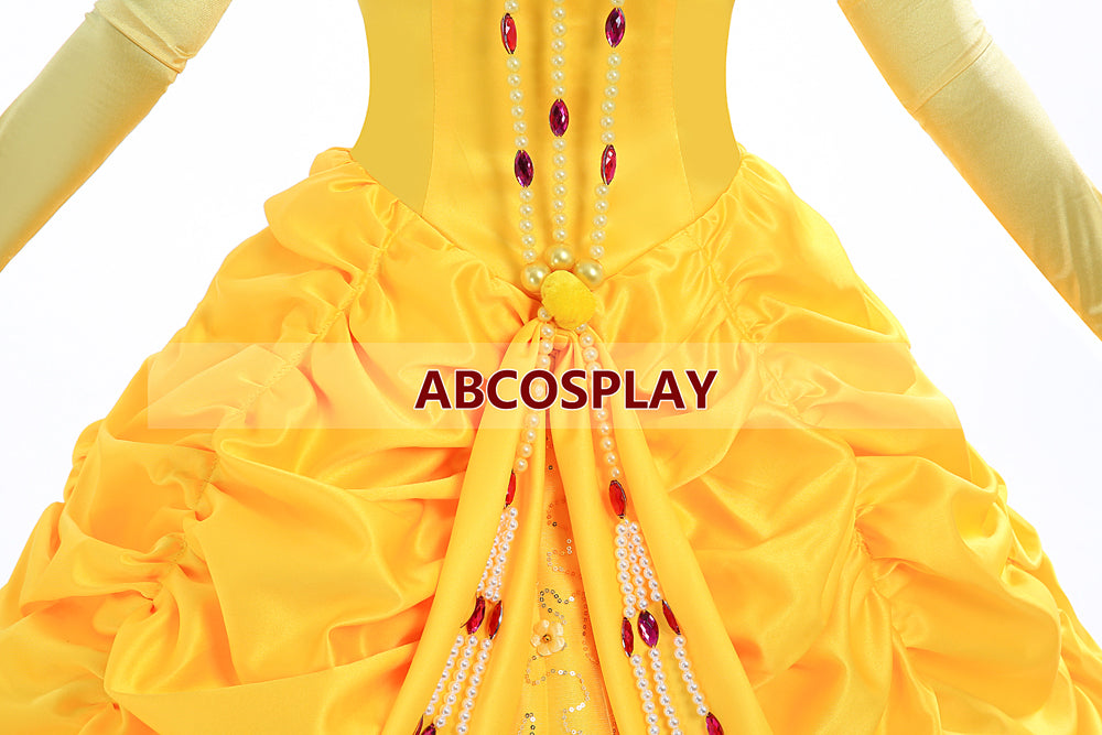 Beauty And The Beast Belle Princess Yellow Dress Luxury Cosplay Costume