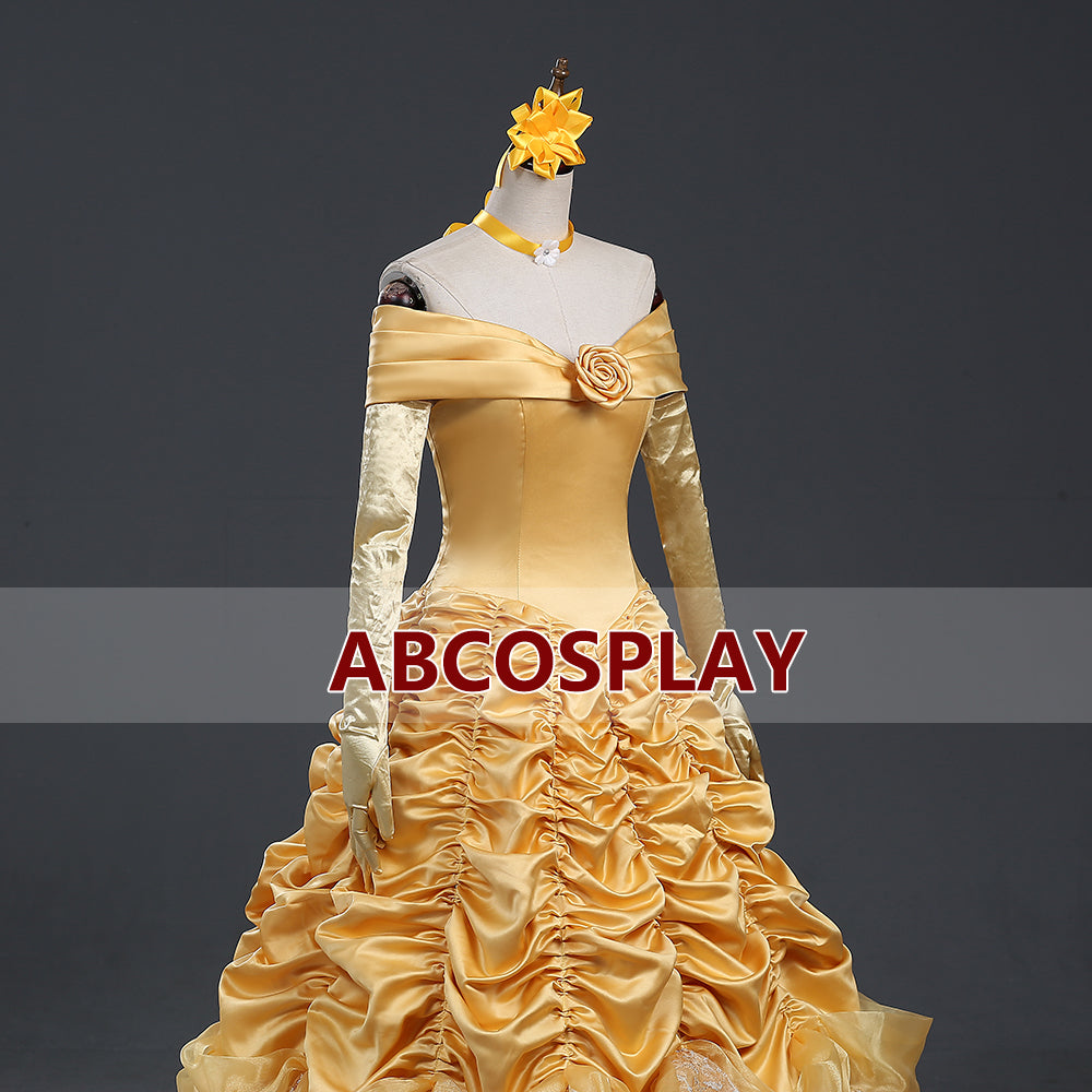 Beauty And The Beast Gold Yellow Princess Dress Cosplay Costumes