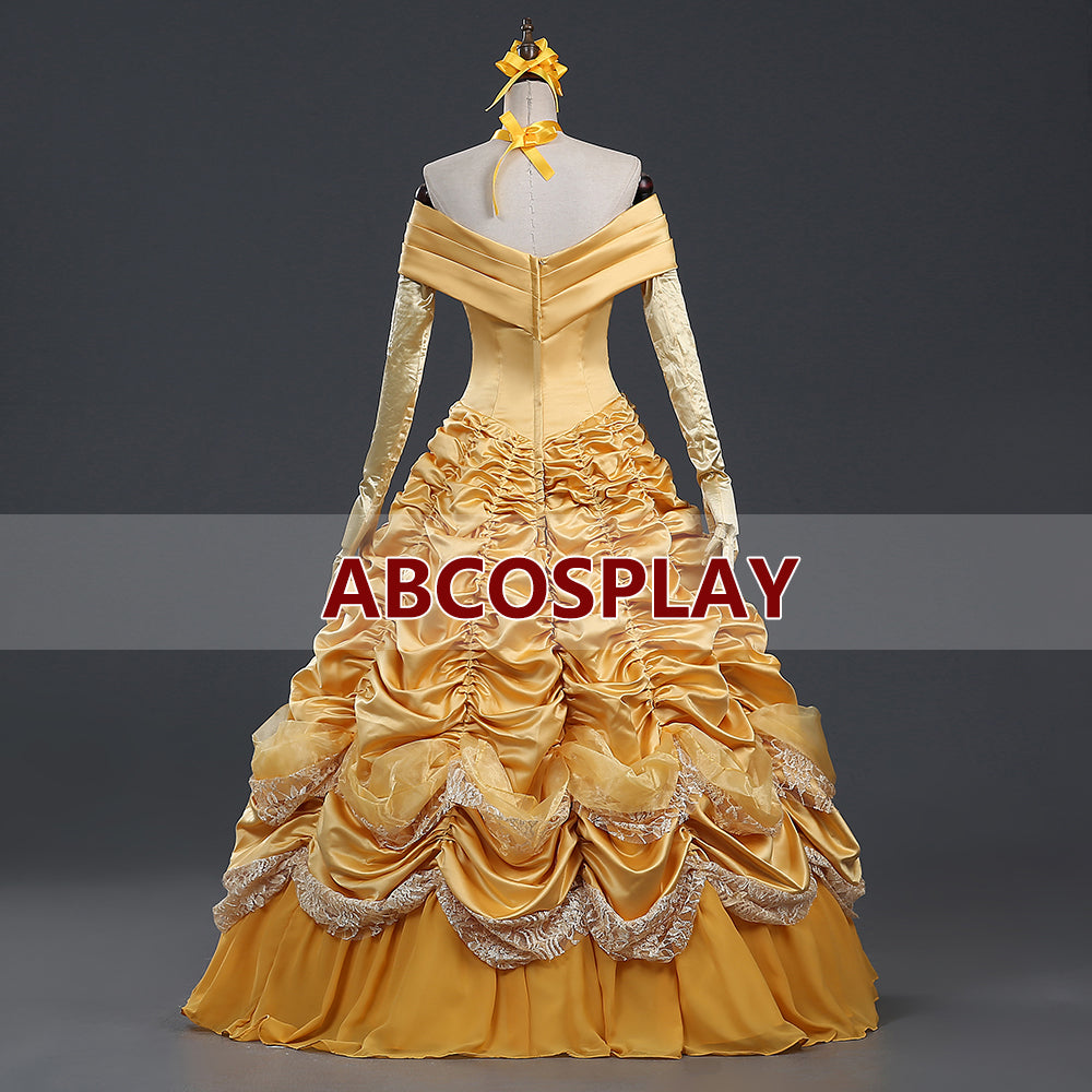 Beauty And The Beast Gold Yellow Princess Dress Cosplay Costumes