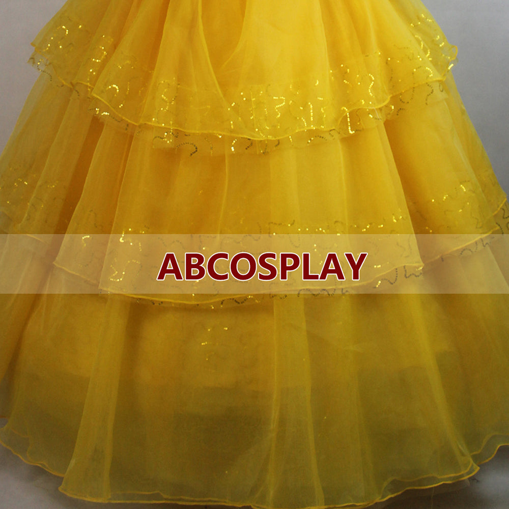 Beauty And The Beast Princess 2015 Yellow Dress Cosplay Costume