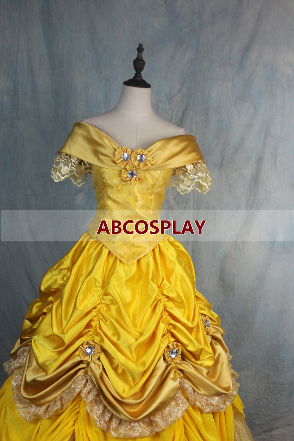 Beauty And The Beast Belle Princess Yellow Dress Three Flowers Cosplay Costume