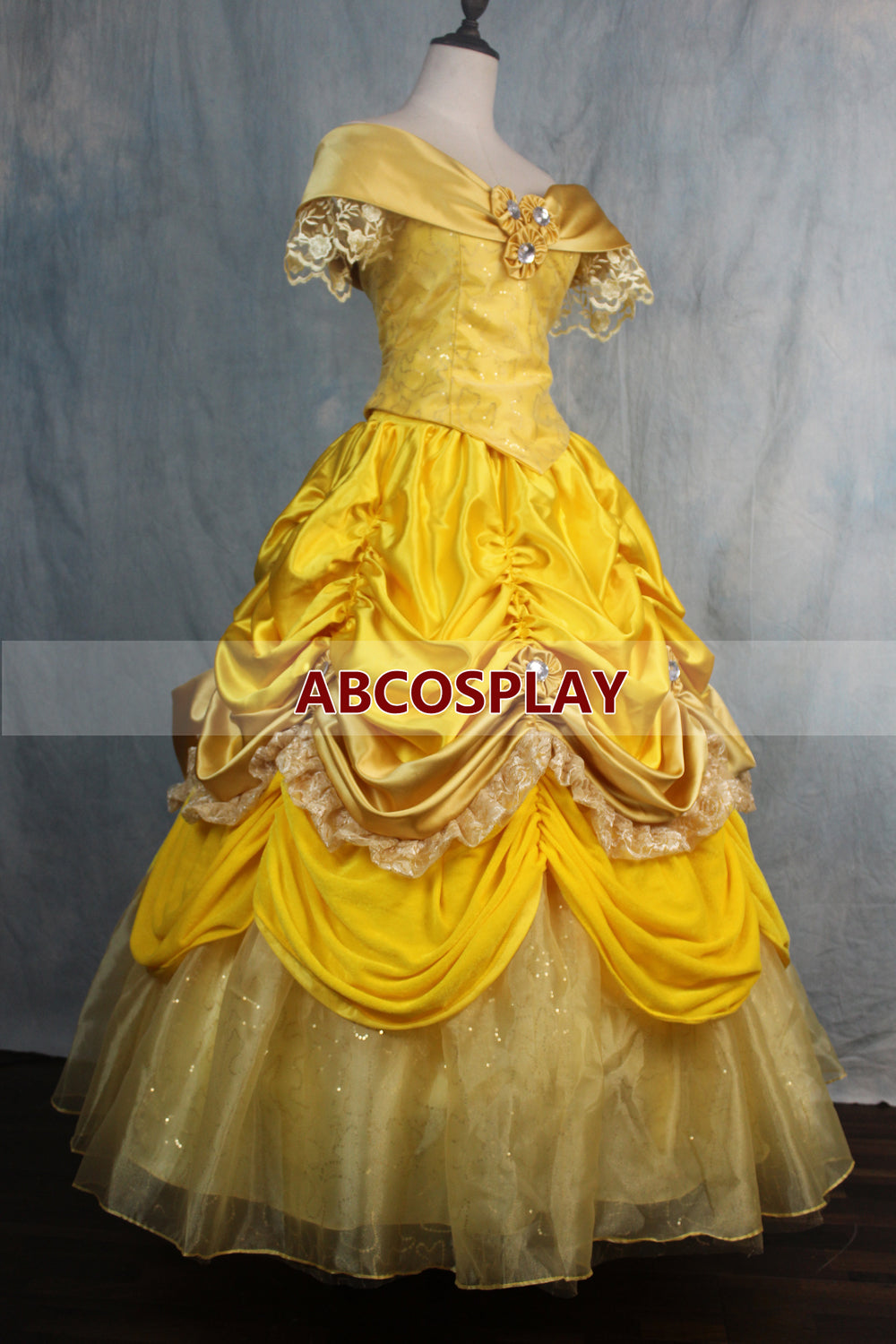 Beauty And The Beast Belle Princess Yellow Dress Three Flowers Cosplay Costume