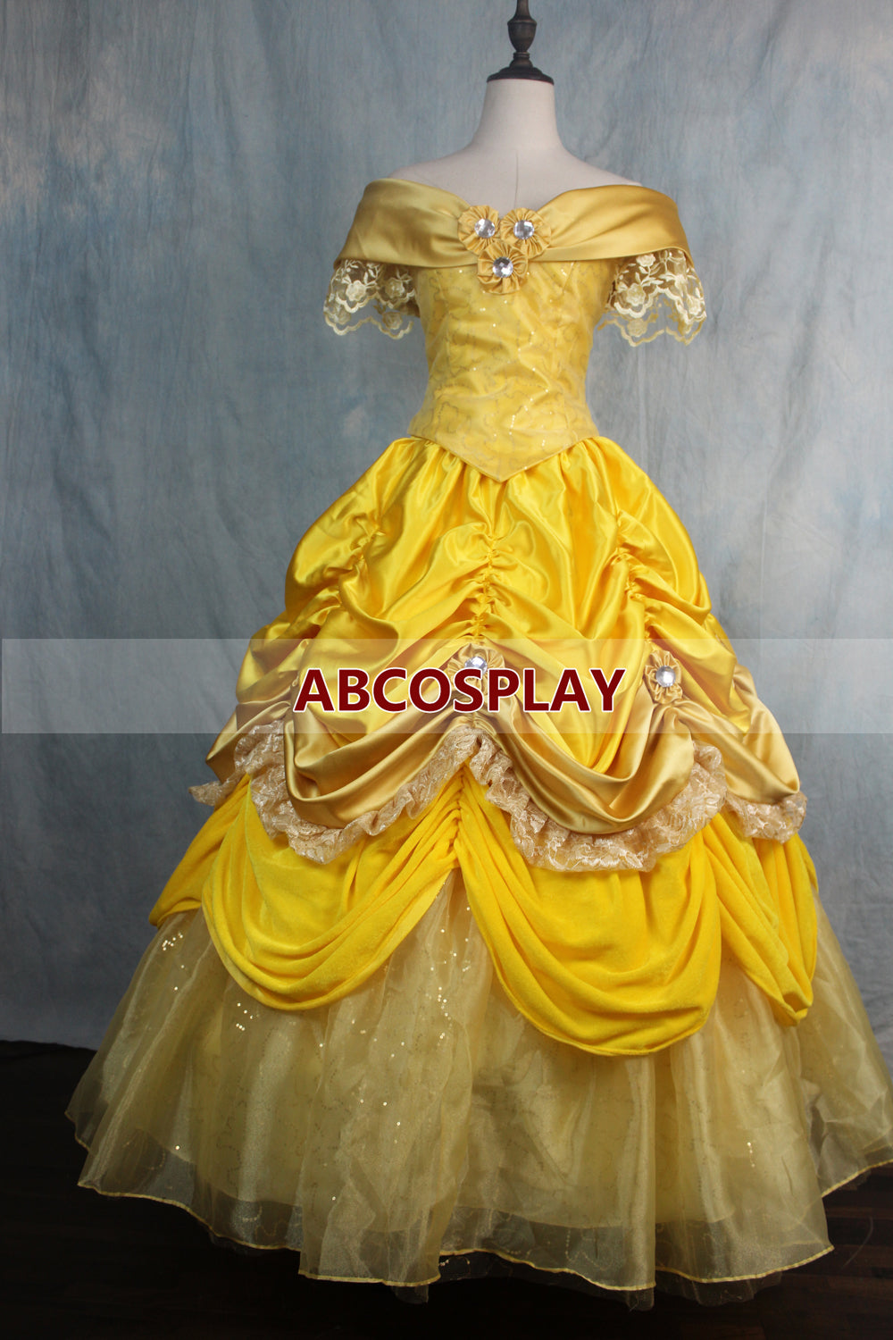 Beauty And The Beast Belle Princess Yellow Dress Three Flowers Cosplay Costume