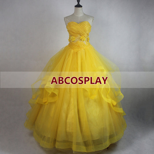 Princess Beauty And the Beast Belle Dress Yellow Movie Cosplay Costumes