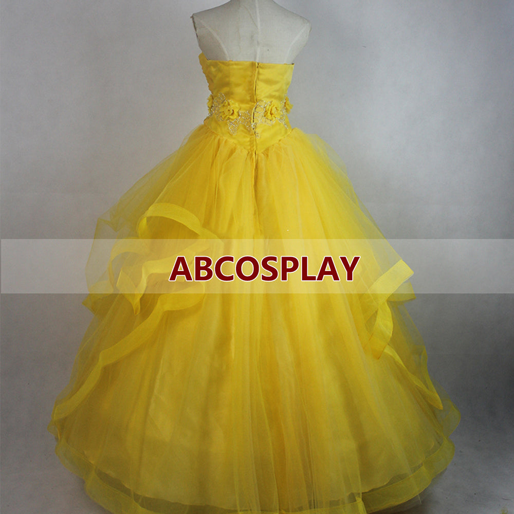 Princess Beauty And the Beast Belle Dress Yellow Movie Cosplay Costumes