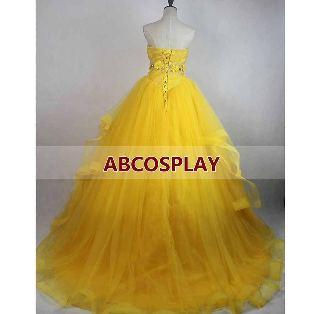 Princess Beauty And the Beast Belle Dress Yellow Movie Cosplay Costumes