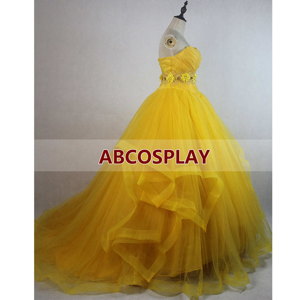 Princess Beauty And the Beast Belle Dress Yellow Movie Cosplay Costumes