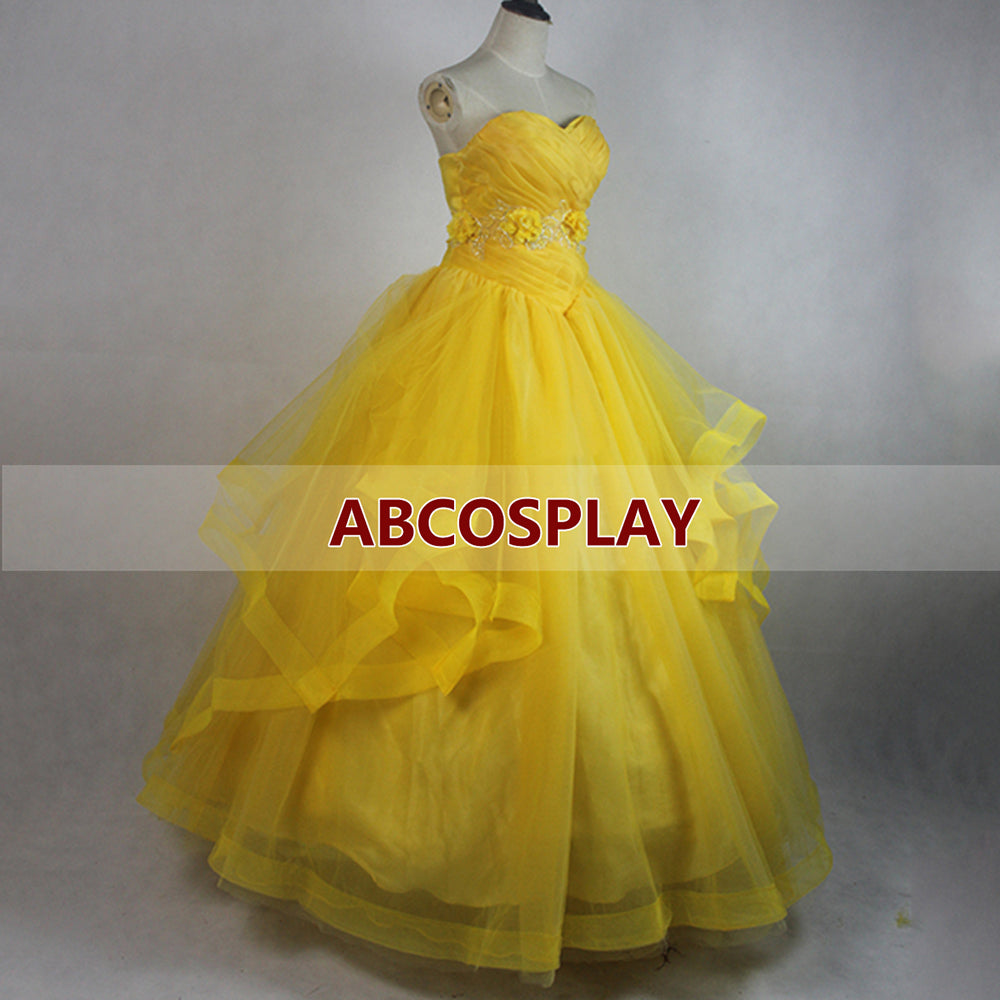 Princess Beauty And the Beast Belle Dress Yellow Movie Cosplay Costumes