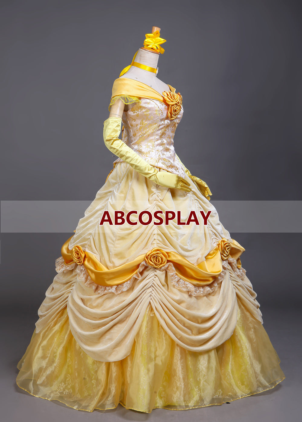 Beauty And the Beast Belle Princess Dress Yellow Satin Cosplay Costume