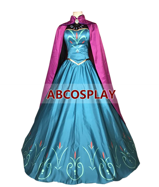 Princess Frozen Elsa Printed Dress Cloak Cosplay Costume