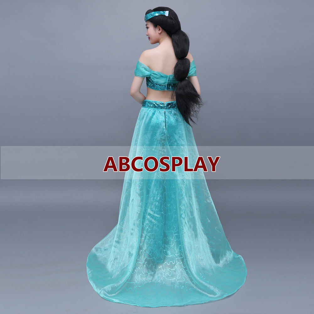 Aladdin Princess Jasmine Dress Aladdin Dress Lake Green Classic Cosplay Costumes