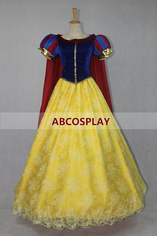 Snow White Princess Dress Cloak Satin Lace for Adult Woman Girls Cosplay Costume