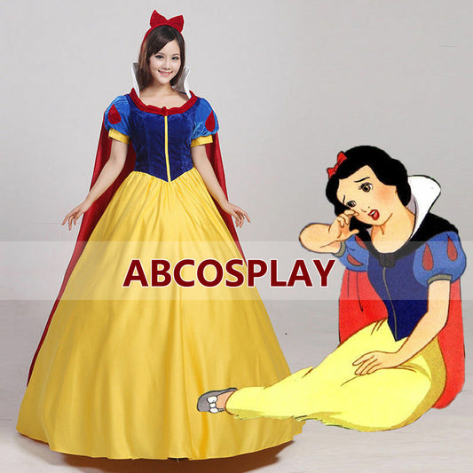 Snow White princess Dress Vs Cape Satin Cosplay Costume