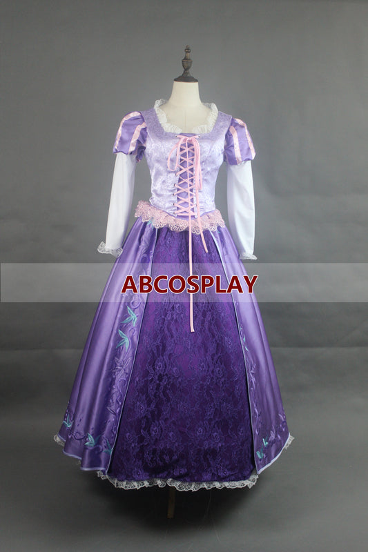 Tangled Rapunzel Embroidery Flowers Princess Dress Cosplay Costume