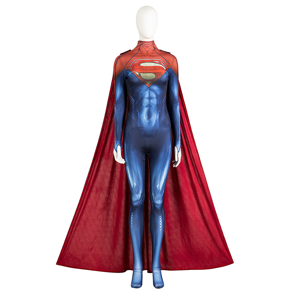 The Flash Supergirl Kara Zor-El Cosplay Costume Jumpsuit Cape Halloween Free Shipping