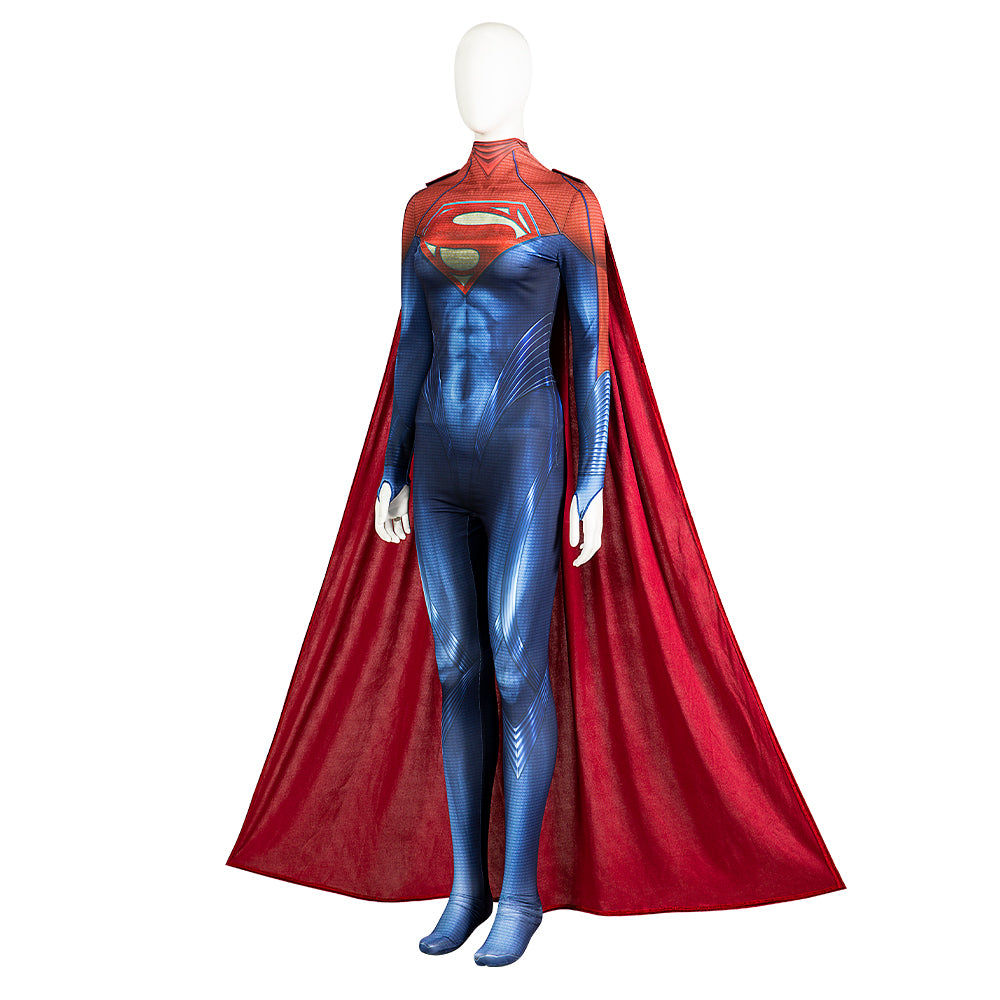 The Flash Supergirl Kara Zor-El Cosplay Costume Jumpsuit Cape Halloween Free Shipping