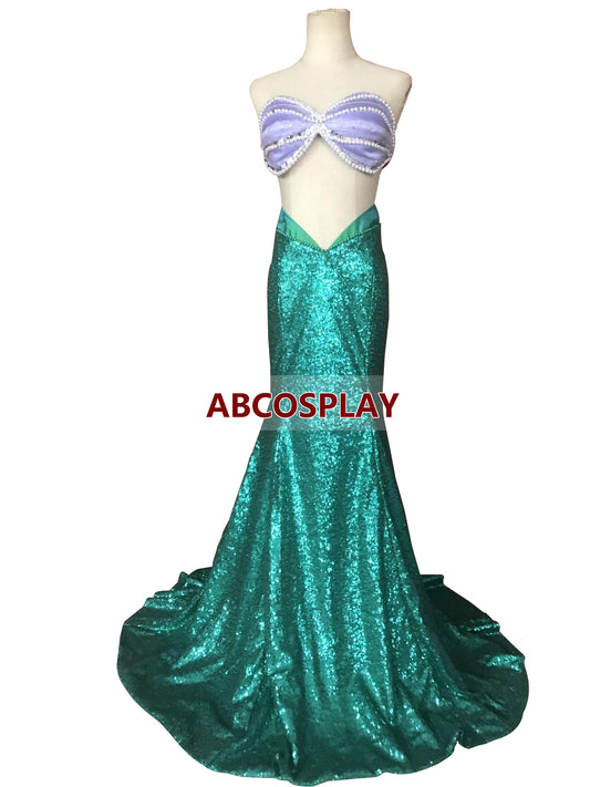 The Little Mermaid Ariel Green Dress Cosplay Costume Adult